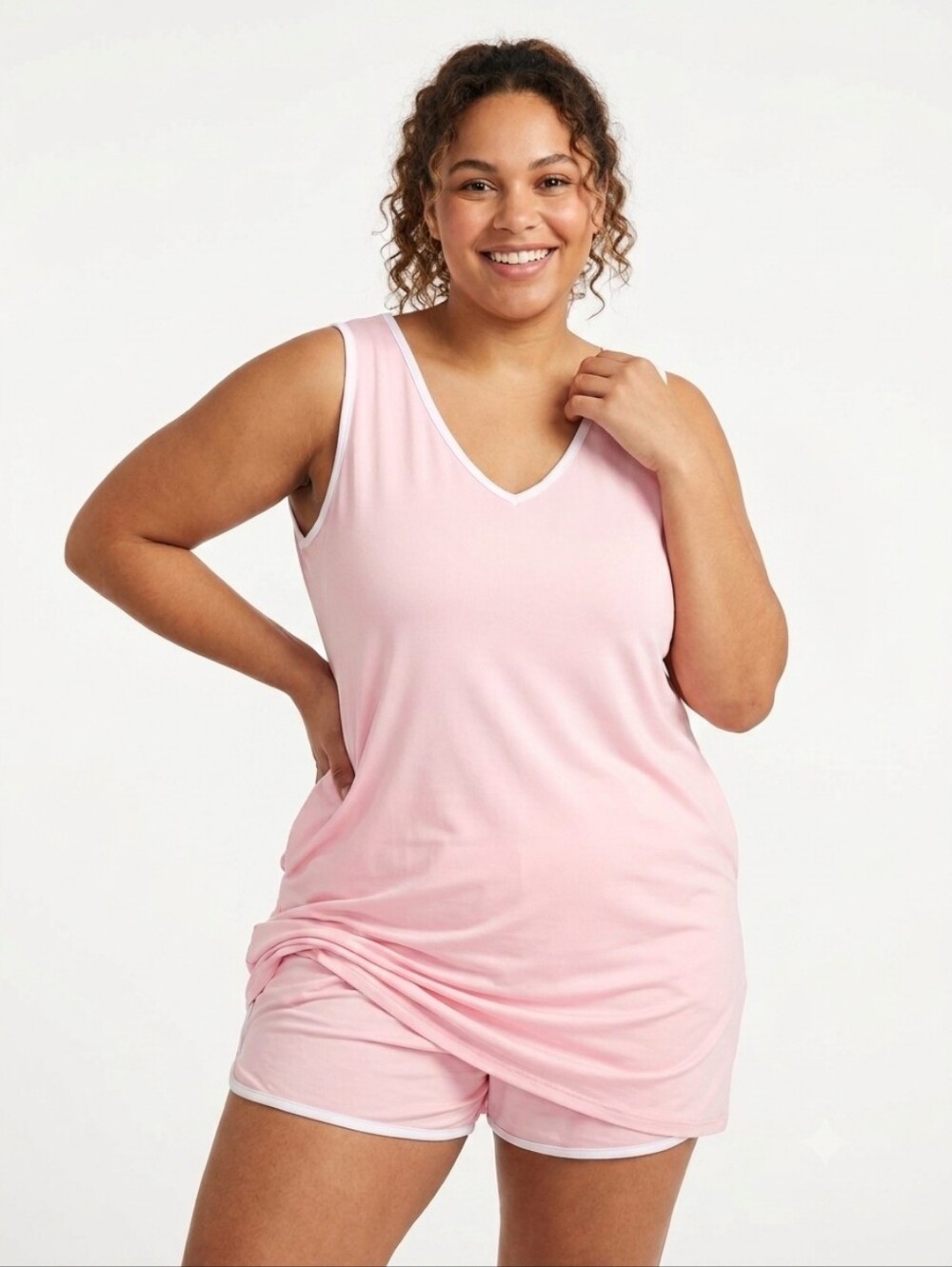 Women’s Pink V-Neck Sleep Set With Dress And Shorts